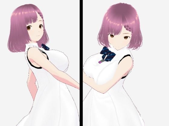 【白いワンピース姿に薄いパープルヘアのお姉さん（セリフなし  3DCGモデル  イラスト集）】シックススイートナイン