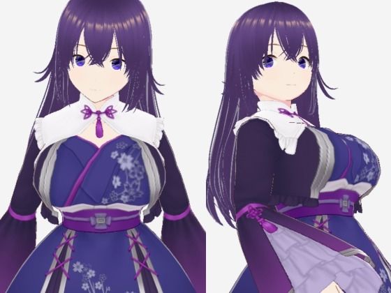【青紫の和模様ドレスの巨乳美女（セリフなし  3DCGモデル  イラスト集）】アフェアーアモーレ